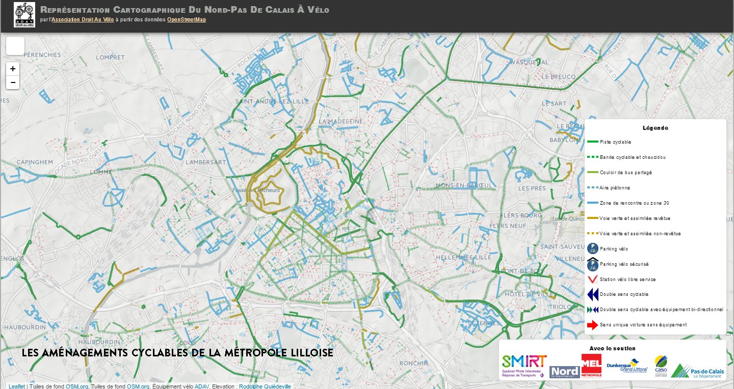 Cartographie des aménagements cyclables de la métropole Lilloise