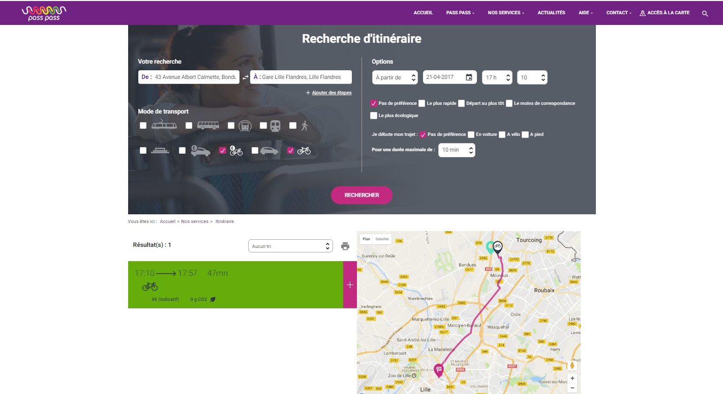 Itinéraires vélo et multi-modal dans le nord avec Passpass.fr