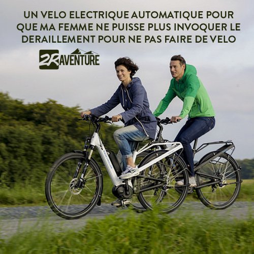 Idée de cadeau de noël pour ma femme : un vélo électrique à boite automatique pour qu'elle n'invoque plus l'excuse du déraillement pour ne plus faire de vélo
