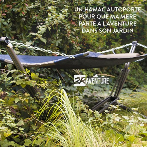 Idée de cadeau de noël pour ma mère : un hamac autoporté pour qu'elle parte à l'aventure dans son jardin