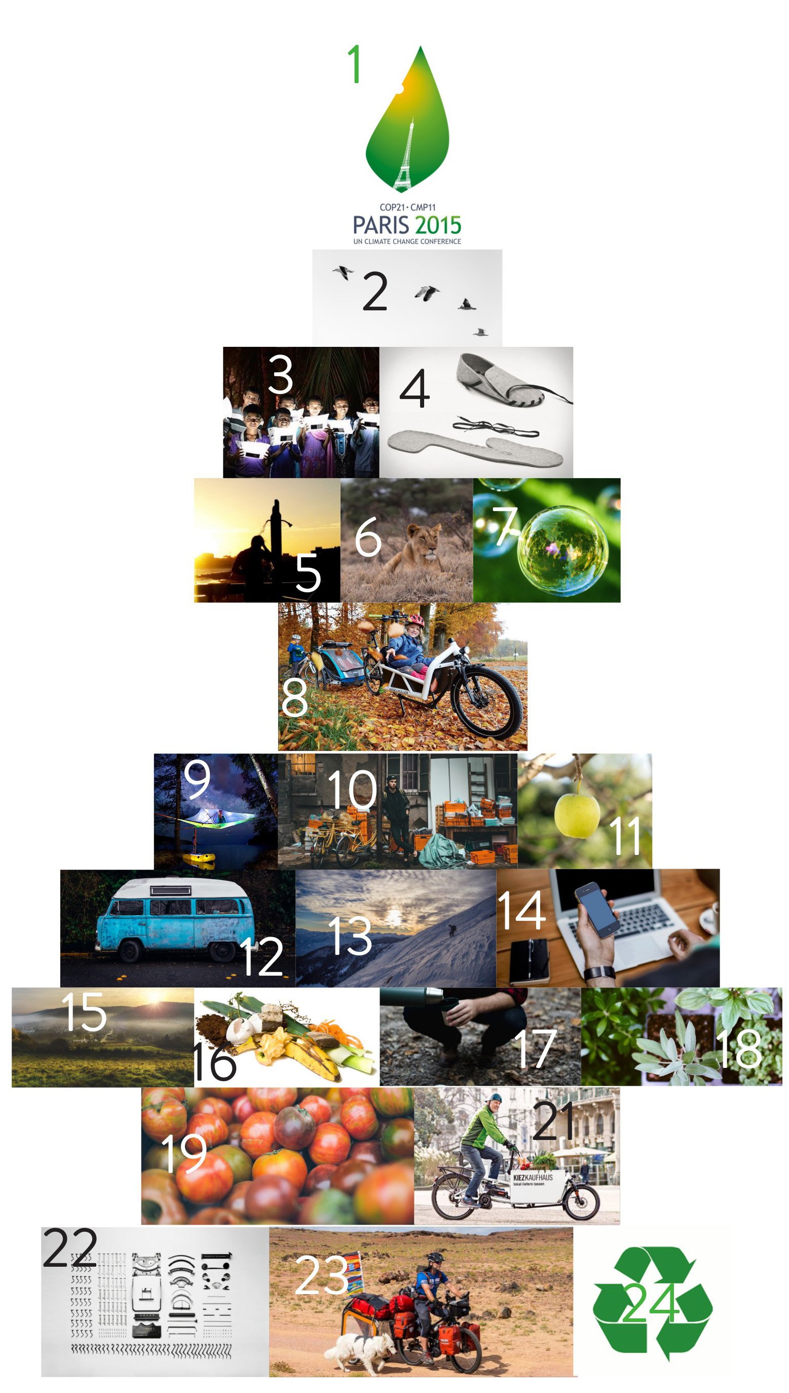 Calendrier de l'Avent Original, sans chocolat, avec des conseils #COP21 Calendrier de l'Avent Original, sans chocolat, avec des conseils #COP21